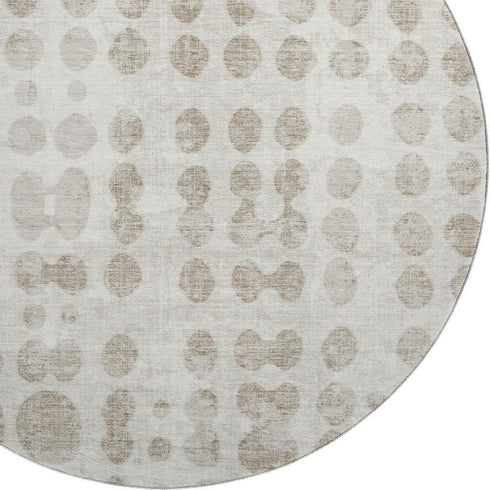 8' Ivory And Beige Polka Dot Washable Round Rug With UV Protection