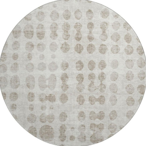 8' Ivory And Beige Polka Dot Washable Round Rug With UV Protection