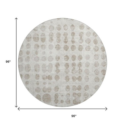 8' Ivory And Beige Polka Dot Washable Round Rug With UV Protection