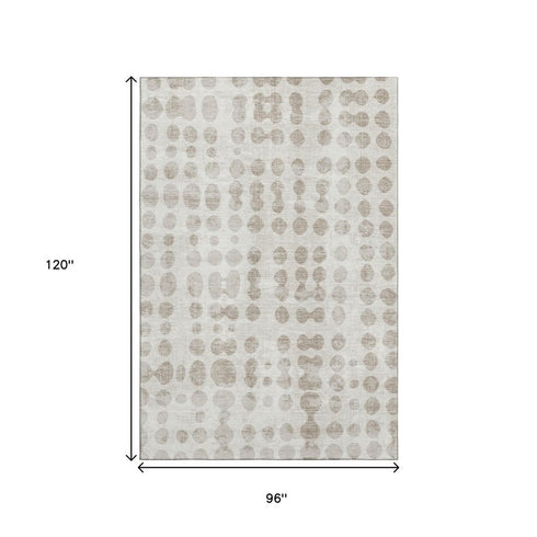 8' X 10' Ivory And Beige Polka Dot Washable Area Rug With UV Protection