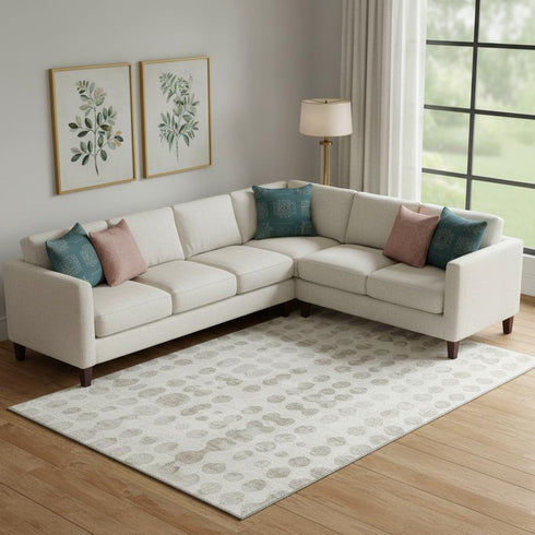 8' X 10' Ivory And Beige Polka Dot Washable Area Rug With UV Protection