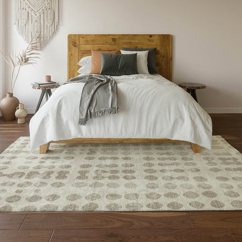 8' X 10' Ivory And Beige Polka Dot Washable Area Rug With UV Protection