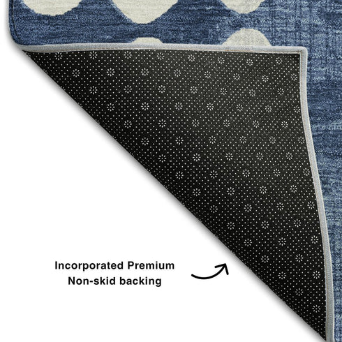 8' X 10' Navy Blue And Ivory Polka Dot Washable Area Rug With UV Protection