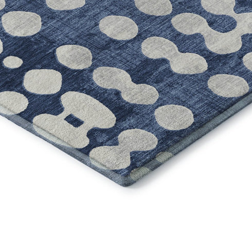 8' X 10' Navy Blue And Ivory Polka Dot Washable Area Rug With UV Protection