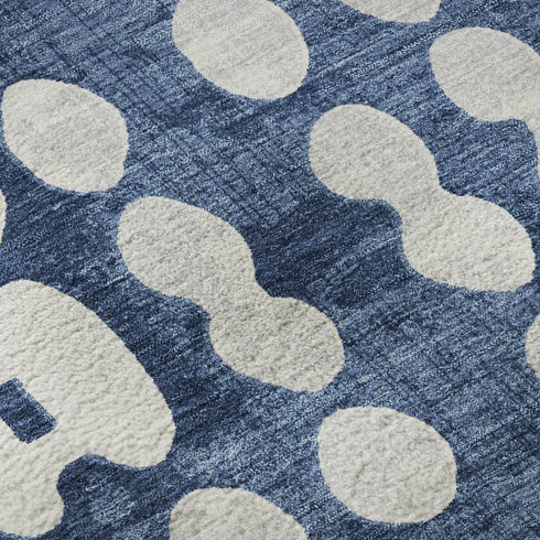8' X 10' Navy Blue And Ivory Polka Dot Washable Area Rug With UV Protection