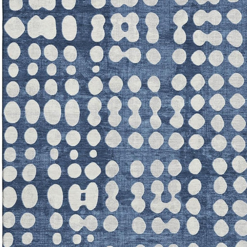 8' X 10' Navy Blue And Ivory Polka Dot Washable Area Rug With UV Protection
