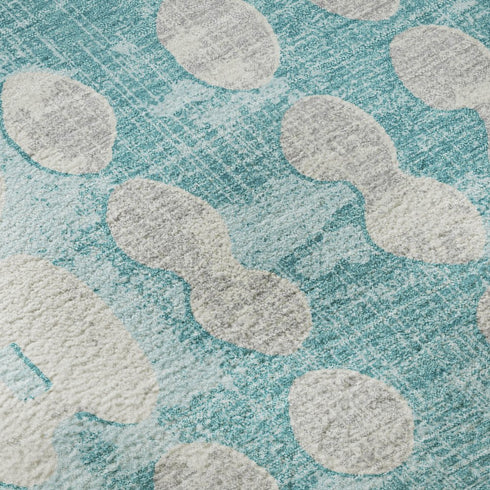 5' X 8' Teal And Ivory Polka Dot Washable Area Rug With UV Protection