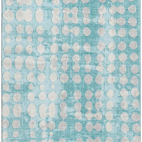 5' X 8' Teal And Ivory Polka Dot Washable Area Rug With UV Protection