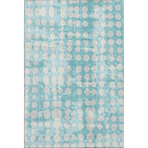 8' X 10' Teal And Ivory Polka Dot Washable Area Rug With UV Protection