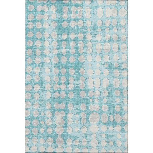 8' X 10' Teal And Ivory Polka Dot Washable Area Rug With UV Protection