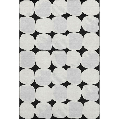 5' X 8' Black And Ivory Abstract Geometric Washable Area Rug With UV Protection