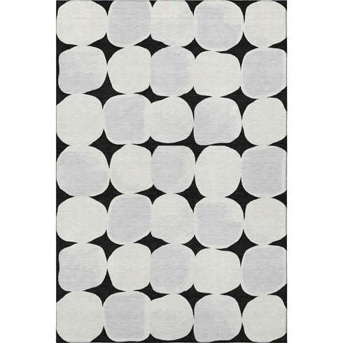 5' X 8' Black And Ivory Abstract Geometric Washable Area Rug With UV Protection