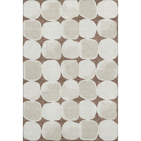 5' X 8' Brown And Ivory Abstract Geometric Washable Area Rug With UV Protection