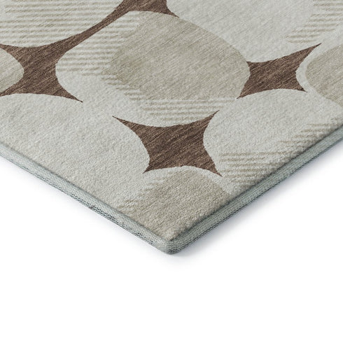 5' X 8' Brown And Ivory Abstract Geometric Washable Area Rug With UV Protection