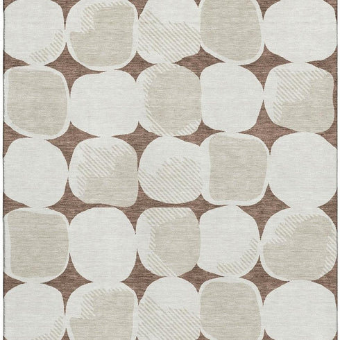 5' X 8' Brown And Ivory Abstract Geometric Washable Area Rug With UV Protection