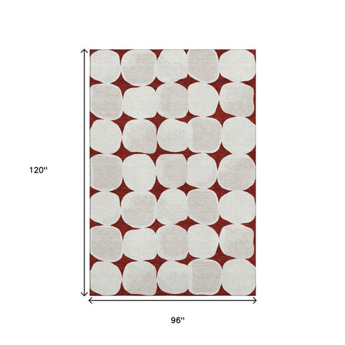 8' X 10' Burgundy And Ivory Abstract Geometric Washable Area Rug With UV Protection