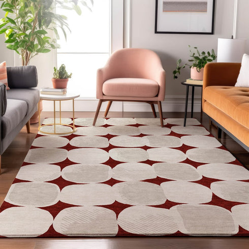 8' X 10' Burgundy And Ivory Abstract Geometric Washable Area Rug With UV Protection