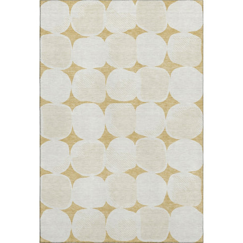 5' X 8' Gold And Ivory Abstract Geometric Washable Area Rug With UV Protection