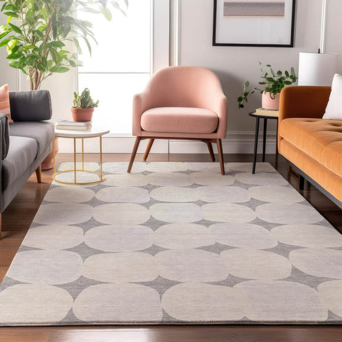 9' X 12' Gray And Ivory Abstract Geometric Washable Area Rug With UV Protection