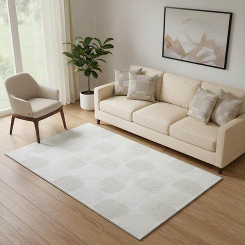 5' X 8' Ivory And Beige Abstract Geometric Washable Area Rug With UV Protection