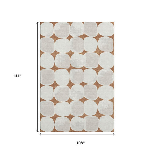 9' X 12' Rust And Ivory Abstract Geometric Washable Area Rug With UV Protection
