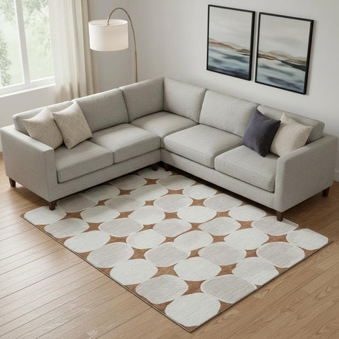 9' X 12' Rust And Ivory Abstract Geometric Washable Area Rug With UV Protection