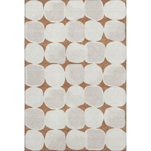 9' X 12' Rust And Ivory Abstract Geometric Washable Area Rug With UV Protection