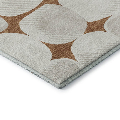 9' X 12' Rust And Ivory Abstract Geometric Washable Area Rug With UV Protection