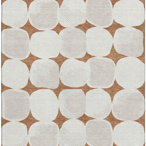 9' X 12' Rust And Ivory Abstract Geometric Washable Area Rug With UV Protection