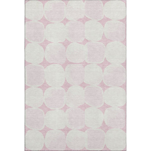 5' X 8' Pink And Ivory Abstract Geometric Washable Area Rug With UV Protection