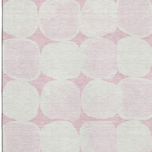 5' X 8' Pink And Ivory Abstract Geometric Washable Area Rug With UV Protection