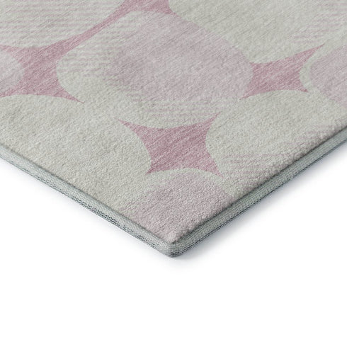 5' X 8' Pink And Ivory Abstract Geometric Washable Area Rug With UV Protection