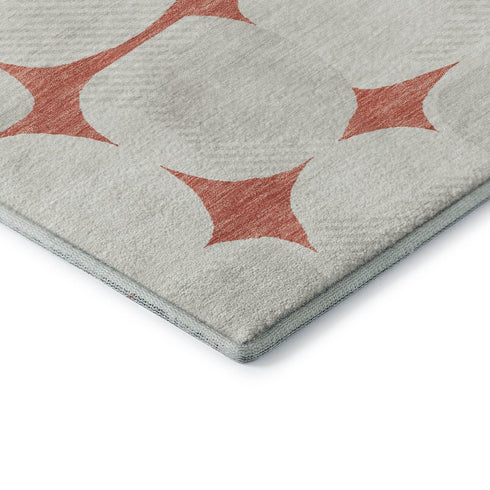 8' Salmon And Ivory Abstract Geometric Washable Round Rug With UV Protection
