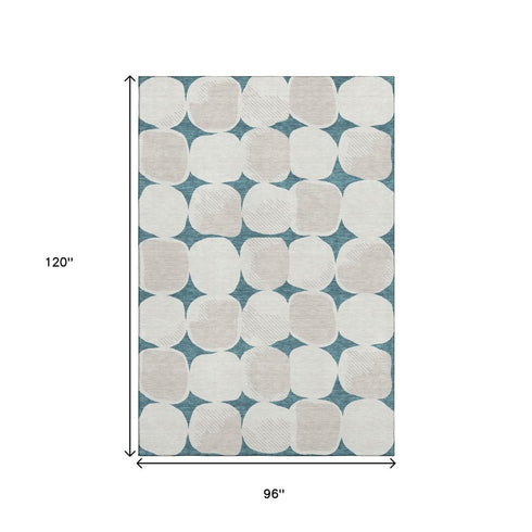8' X 10' Teal And Ivory Abstract Geometric Washable Area Rug With UV Protection