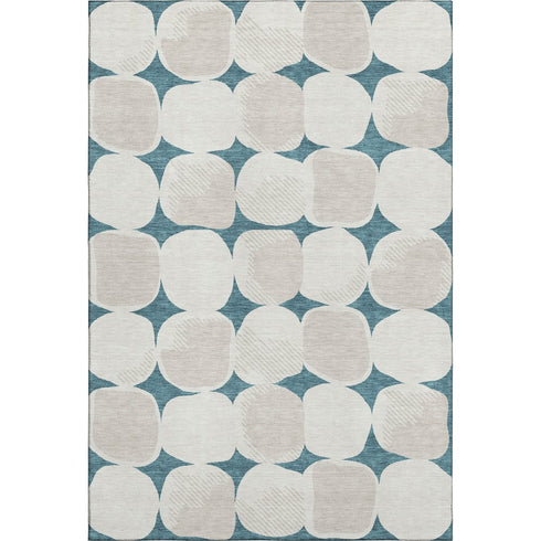 8' X 10' Teal And Ivory Abstract Geometric Washable Area Rug With UV Protection