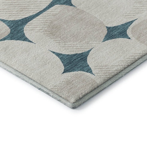 8' X 10' Teal And Ivory Abstract Geometric Washable Area Rug With UV Protection