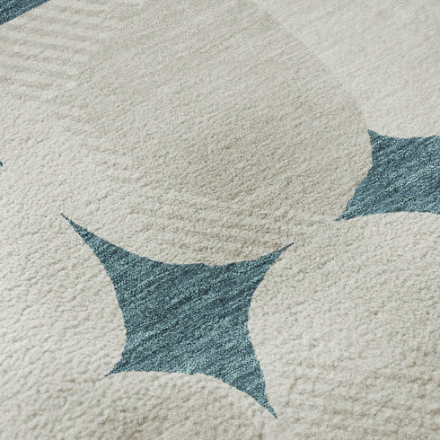8' X 10' Teal And Ivory Abstract Geometric Washable Area Rug With UV Protection