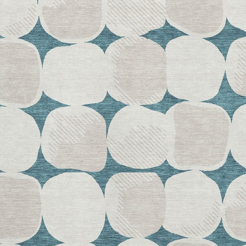 8' X 10' Teal And Ivory Abstract Geometric Washable Area Rug With UV Protection