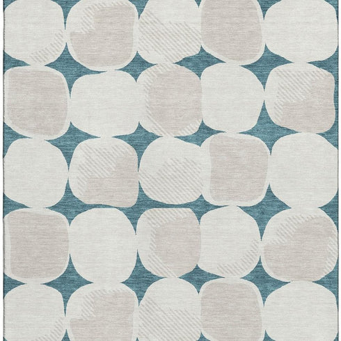 8' X 10' Teal And Ivory Abstract Geometric Washable Area Rug With UV Protection