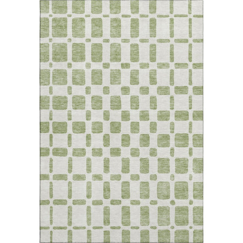 8' X 10' Artichoke Green And Ivory Geometric Washable Area Rug With UV Protection