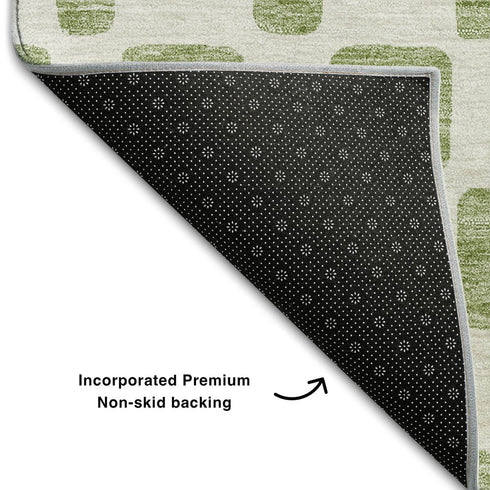 8' X 10' Artichoke Green And Ivory Geometric Washable Area Rug With UV Protection