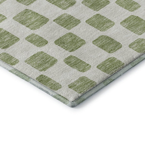 8' X 10' Artichoke Green And Ivory Geometric Washable Area Rug With UV Protection