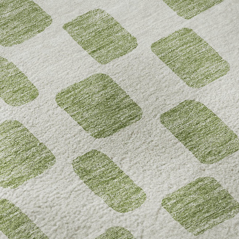 8' X 10' Artichoke Green And Ivory Geometric Washable Area Rug With UV Protection