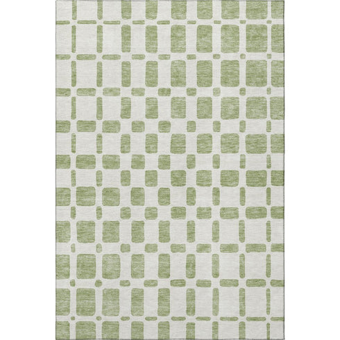8' X 10' Artichoke Green And Ivory Geometric Washable Area Rug With UV Protection