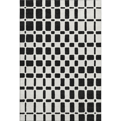 5' X 8' Black And Ivory Geometric Washable Area Rug With UV Protection