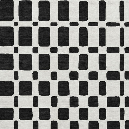 5' X 8' Black And Ivory Geometric Washable Area Rug With UV Protection