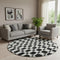 8' Black And Ivory Geometric Washable Round Rug With UV Protection