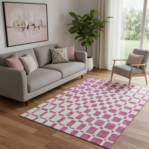 5' X 8' Blush And Ivory Geometric Washable Area Rug With UV Protection