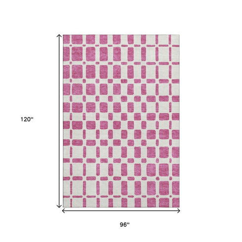 8' X 10' Blush And Ivory Geometric Washable Area Rug With UV Protection