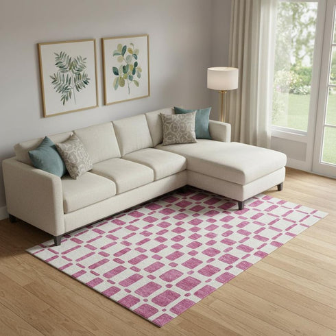 8' X 10' Blush And Ivory Geometric Washable Area Rug With UV Protection